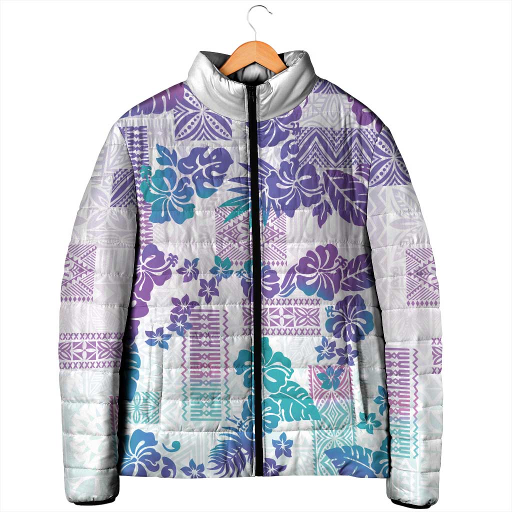 Vintage Hawaii Padded Jacket Hibiscus Tapa Tribal With Hawaiian Quilt Pattern Purple - Polynesian Pride