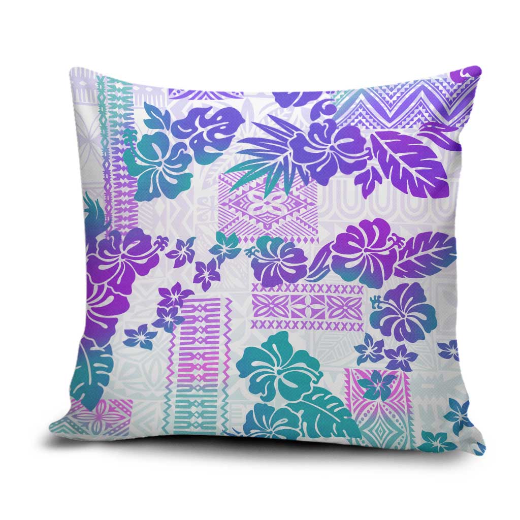 Vintage Hawaii Pillow Cover Hibiscus Tapa Tribal With Hawaiian Quilt Pattern Purple - Polynesian Pride