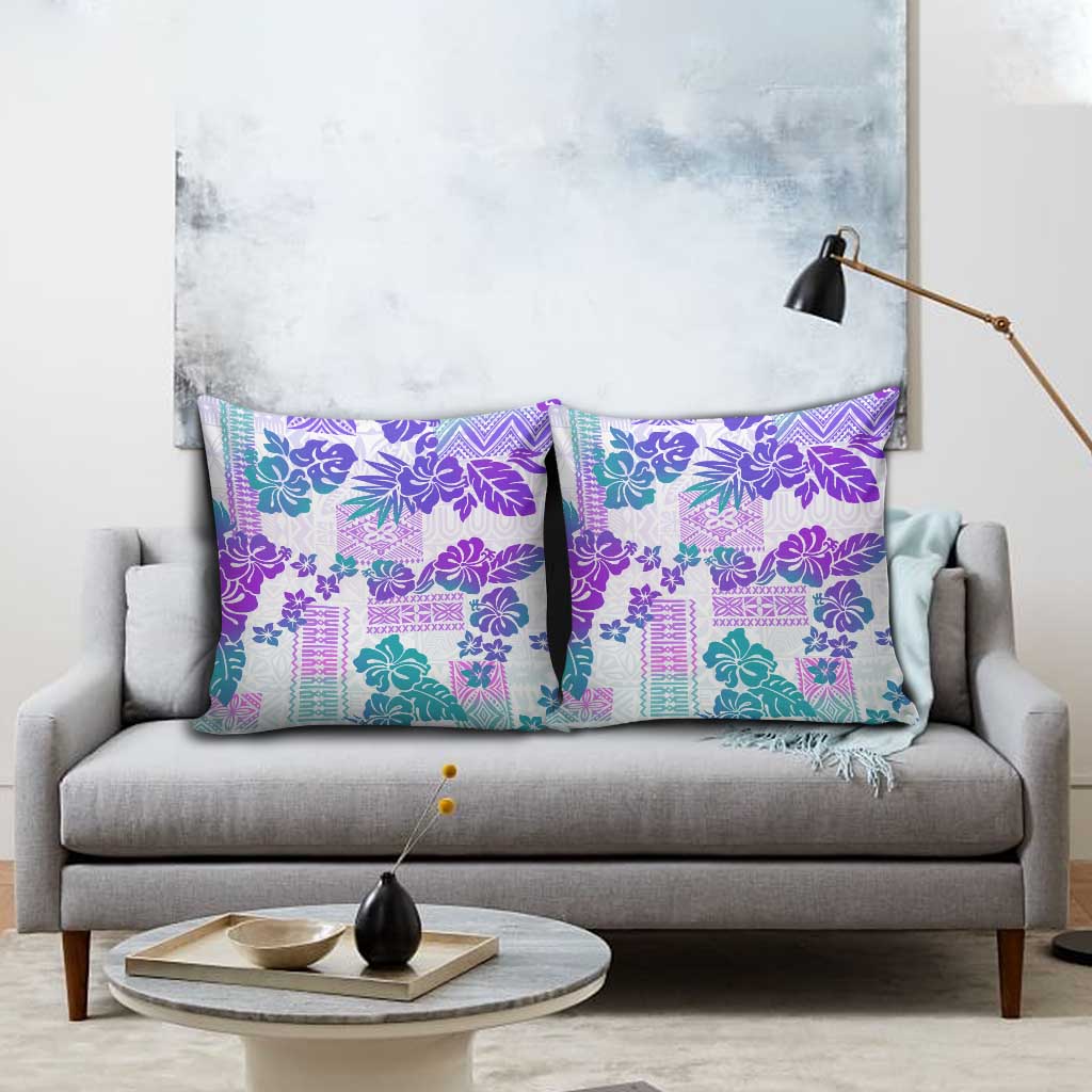 Vintage Hawaii Pillow Cover Hibiscus Tapa Tribal With Hawaiian Quilt Pattern Purple - Polynesian Pride