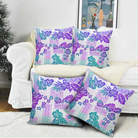 Vintage Hawaii Pillow Cover Hibiscus Tapa Tribal With Hawaiian Quilt Pattern Purple - Polynesian Pride