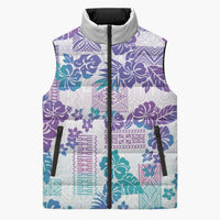 Vintage Hawaii Sleeveless Puffer Jacket Hibiscus Tapa Tribal With Hawaiian Quilt Pattern Purple - Polynesian Pride