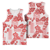 Vintage Hawaii Basketball Jersey Hibiscus Tapa Tribal With Hawaiian Quilt Pattern Red - Polynesian Pride