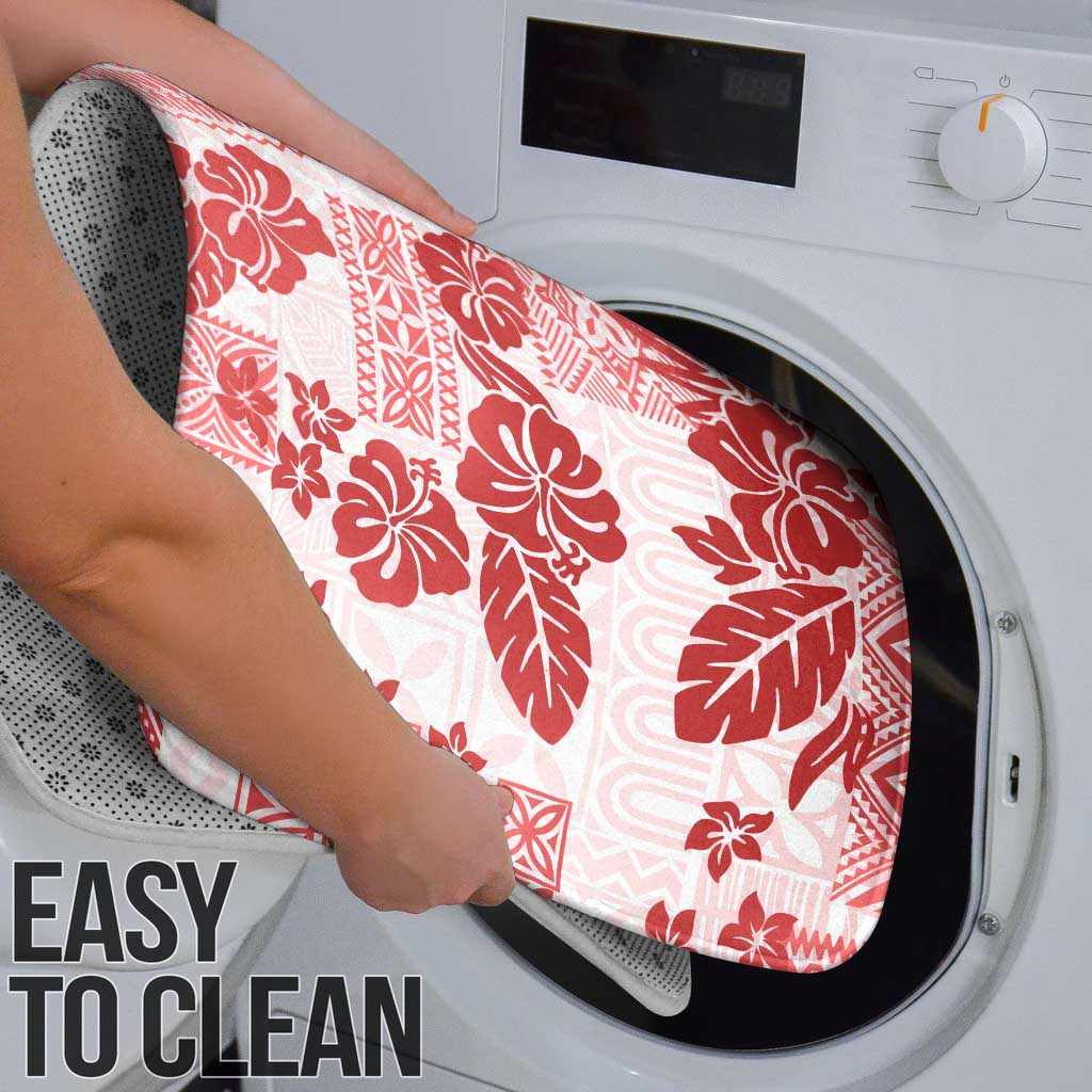 Vintage Hawaii Bathroom Set Hibiscus Tapa Tribal With Hawaiian Quilt Pattern Red - Polynesian Pride