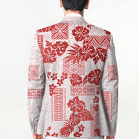Vintage Hawaii Blazer Hibiscus Tapa Tribal With Hawaiian Quilt Pattern Red - Polynesian Pride