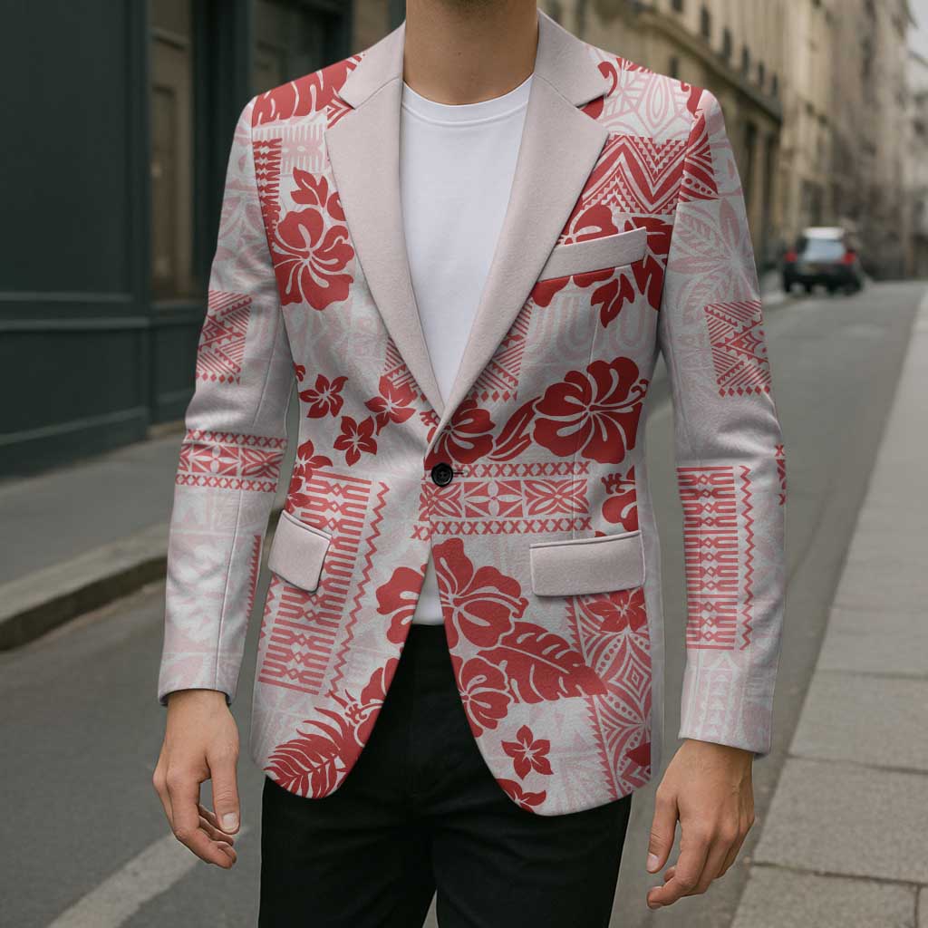 Vintage Hawaii Blazer Hibiscus Tapa Tribal With Hawaiian Quilt Pattern Red - Polynesian Pride