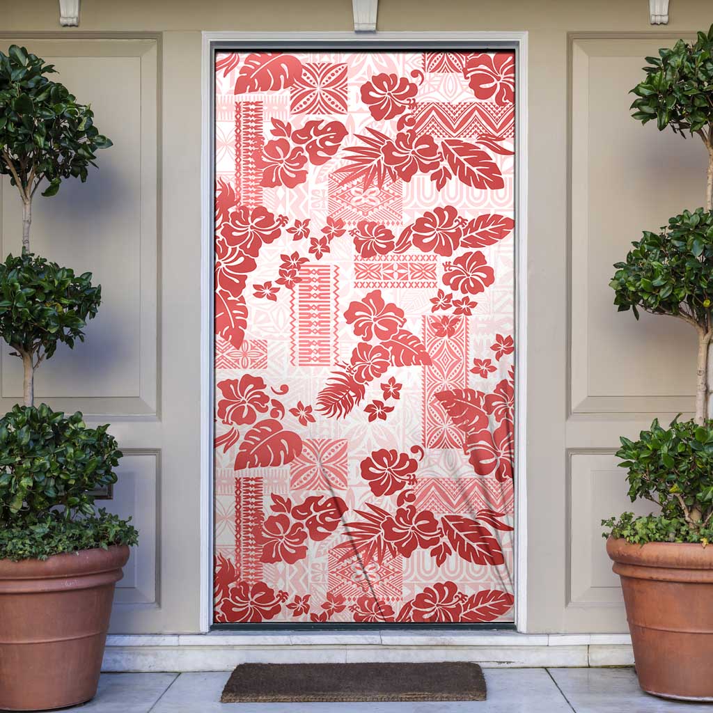 Vintage Hawaii Door Cover Hibiscus Tapa Tribal With Hawaiian Quilt Pattern Red - Polynesian Pride