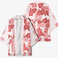 Vintage Hawaii Kimono Hibiscus Tapa Tribal With Hawaiian Quilt Pattern Red - Polynesian Pride