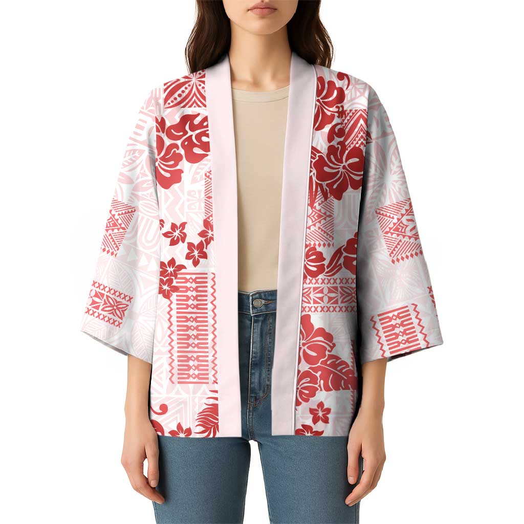 Vintage Hawaii Kimono Hibiscus Tapa Tribal With Hawaiian Quilt Pattern Red - Polynesian Pride