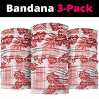 Vintage Hawaii Neck Gaiter Hibiscus Tapa Tribal With Hawaiian Quilt Pattern Red - Polynesian Pride