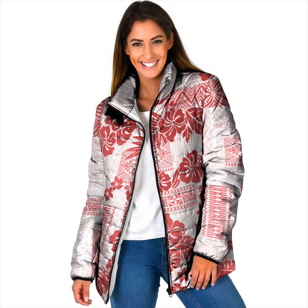 Vintage Hawaii Padded Jacket Hibiscus Tapa Tribal With Hawaiian Quilt Pattern Red - Polynesian Pride