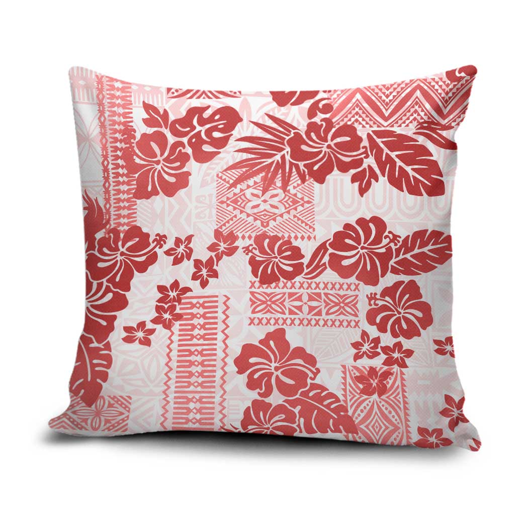 Vintage Hawaii Pillow Cover Hibiscus Tapa Tribal With Hawaiian Quilt Pattern Red - Polynesian Pride
