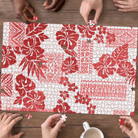 Vintage Hawaii Puzzle Hibiscus Tapa Tribal With Hawaiian Quilt Pattern Red - Polynesian Pride