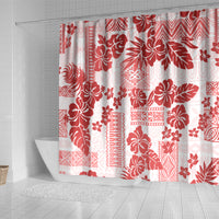 Vintage Hawaii Shower Curtain Hibiscus Tapa Tribal With Hawaiian Quilt Pattern Red LT9 - Polynesian Pride