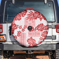 Vintage Hawaii Spare Tire Cover Hibiscus Tapa Tribal With Hawaiian Quilt Pattern Red LT9 - Polynesian Pride