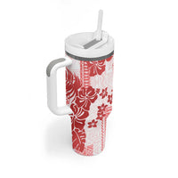 Vintage Hawaii Tumbler With Handle Hibiscus Tapa Tribal With Hawaiian Quilt Pattern Red