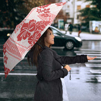 Vintage Hawaii Umbrella Hibiscus Tapa Tribal With Hawaiian Quilt Pattern Red - Polynesian Pride