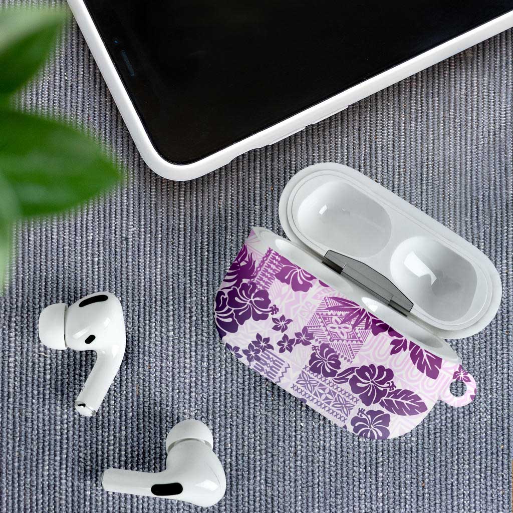 Vintage Hawaii AirPods Case Hibiscus Tapa Tribal With Hawaiian Quilt Pattern Violet - Polynesian Pride