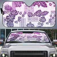 Vintage Hawaii Auto Sun Shade Hibiscus Tapa Tribal With Hawaiian Quilt Pattern Violet - Polynesian Pride