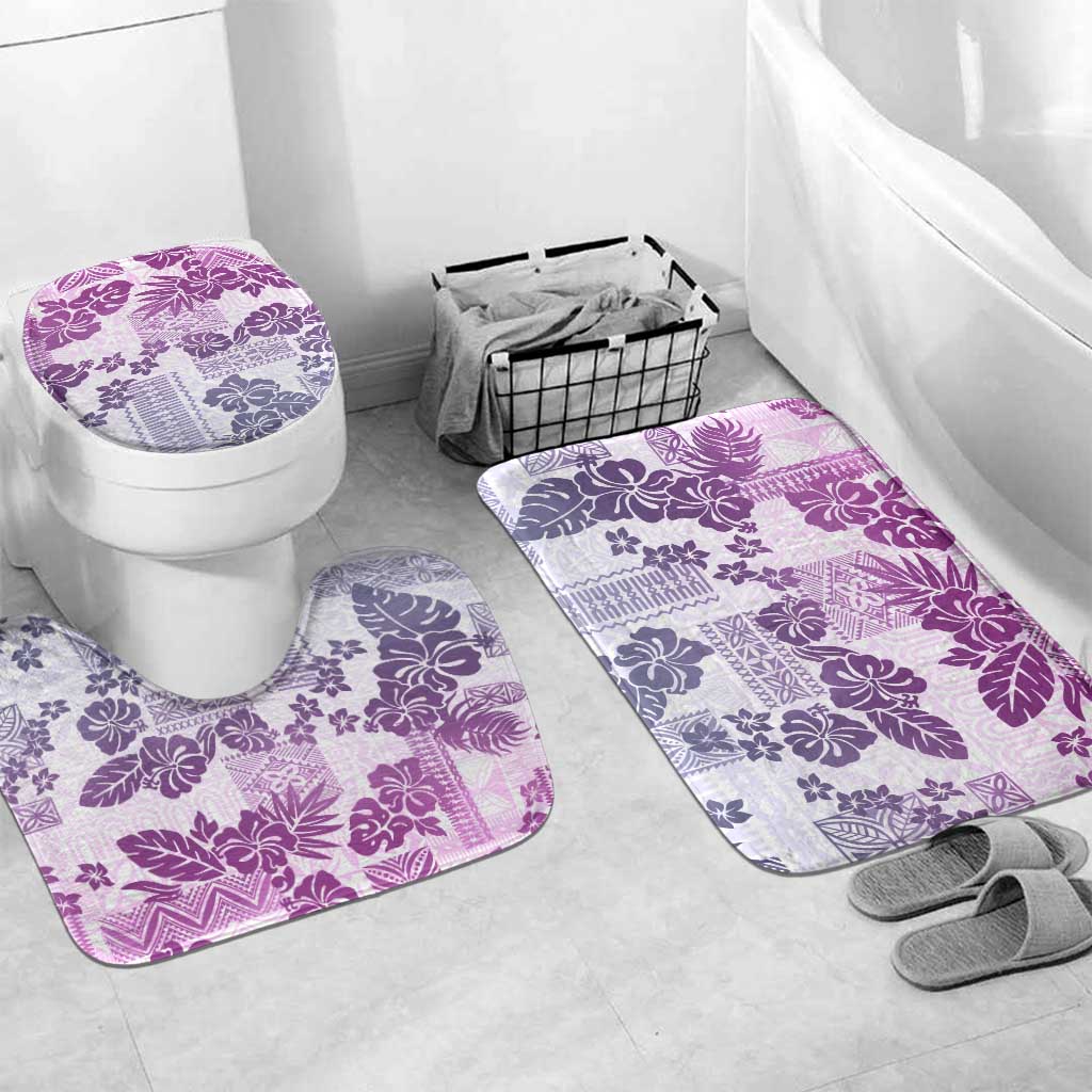 Vintage Hawaii Bathroom Set Hibiscus Tapa Tribal With Hawaiian Quilt Pattern Violet - Polynesian Pride