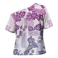 Vintage Hawaii Cross Shoulder Shirt Hibiscus Tapa Tribal With Hawaiian Quilt Pattern Violet - Polynesian Pride
