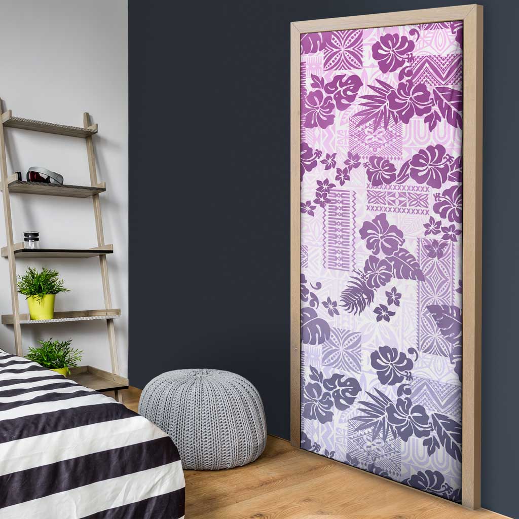 Vintage Hawaii Door Cover Hibiscus Tapa Tribal With Hawaiian Quilt Pattern Violet - Polynesian Pride
