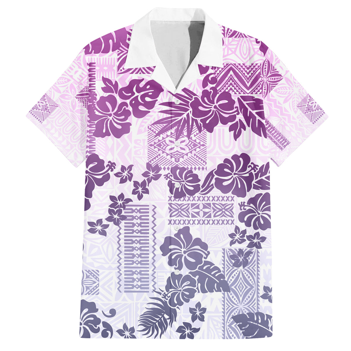 Vintage Hawaii Family Matching Puletasi Dress and Hawaiian Shirt Hibiscus Tapa Tribal With Hawaiian Quilt Pattern Violet LT9 Dad's Shirt - Short Sleeve Violet - Polynesian Pride