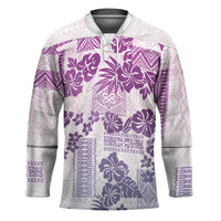 Vintage Hawaii Hockey Jersey Hibiscus Tapa Tribal With Hawaiian Quilt Pattern Violet - Polynesian Pride