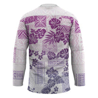 Vintage Hawaii Hockey Jersey Hibiscus Tapa Tribal With Hawaiian Quilt Pattern Violet - Polynesian Pride