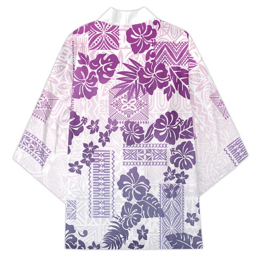 Vintage Hawaii Kimono Hibiscus Tapa Tribal With Hawaiian Quilt Pattern Violet - Polynesian Pride