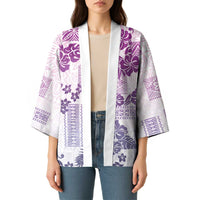 Vintage Hawaii Kimono Hibiscus Tapa Tribal With Hawaiian Quilt Pattern Violet - Polynesian Pride