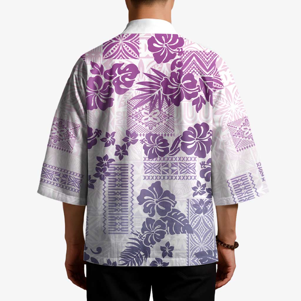Vintage Hawaii Kimono Hibiscus Tapa Tribal With Hawaiian Quilt Pattern Violet - Polynesian Pride