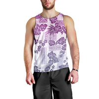 Vintage Hawaii Men Tank Top Hibiscus Tapa Tribal With Hawaiian Quilt Pattern Violet LT9 - Polynesian Pride