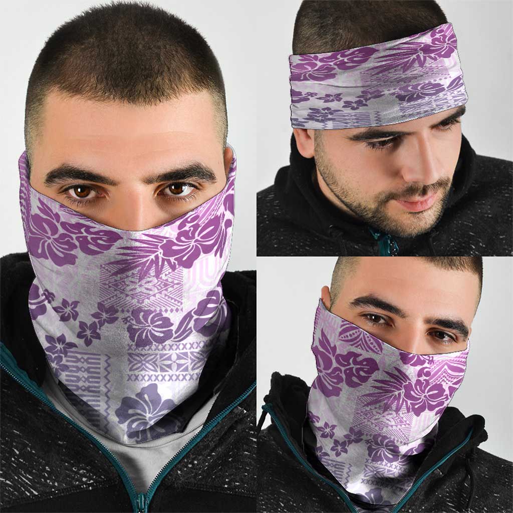 Vintage Hawaii Neck Gaiter Hibiscus Tapa Tribal With Hawaiian Quilt Pattern Violet - Polynesian Pride