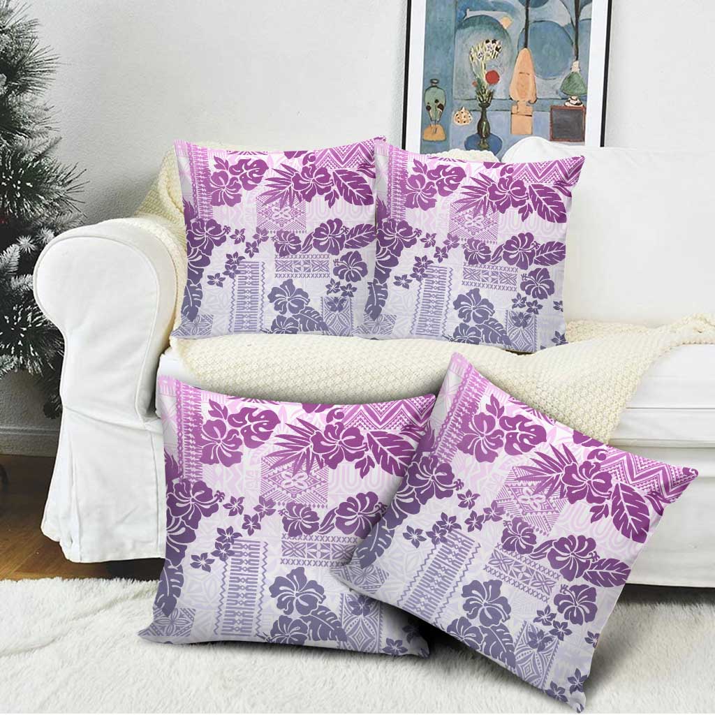 Vintage Hawaii Pillow Cover Hibiscus Tapa Tribal With Hawaiian Quilt Pattern Violet - Polynesian Pride