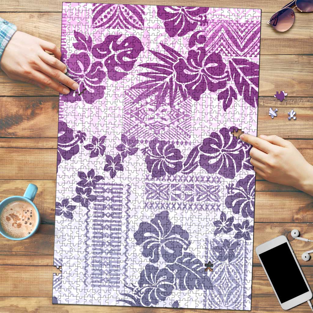 Vintage Hawaii Puzzle Hibiscus Tapa Tribal With Hawaiian Quilt Pattern Violet - Polynesian Pride