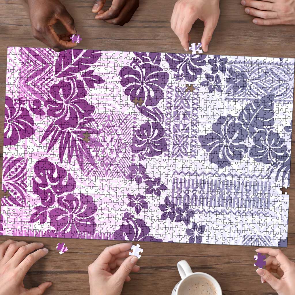 Vintage Hawaii Puzzle Hibiscus Tapa Tribal With Hawaiian Quilt Pattern Violet - Polynesian Pride