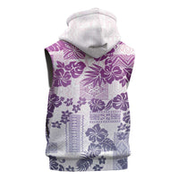 Vintage Hawaii Sleeveless Hoodie Hibiscus Tapa Tribal With Hawaiian Quilt Pattern Violet - Polynesian Pride