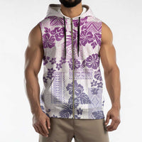 Vintage Hawaii Sleeveless Zip Hoodie Hibiscus Tapa Tribal With Hawaiian Quilt Pattern Violet - Polynesian Pride