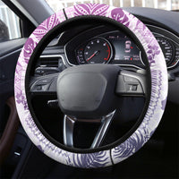 Vintage Hawaii Steering Wheel Cover - Hibiscus Tapa Tribal With Hawaiian Quilt Pattern Violet LT9 - Polynesian Pride
