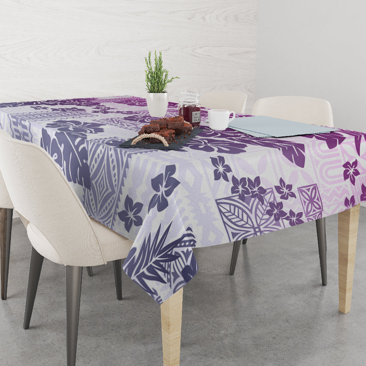 Vintage Hawaii Tablecloth Hibiscus Tapa Tribal With Hawaiian Quilt Pattern Violet LT9 - Polynesian Pride