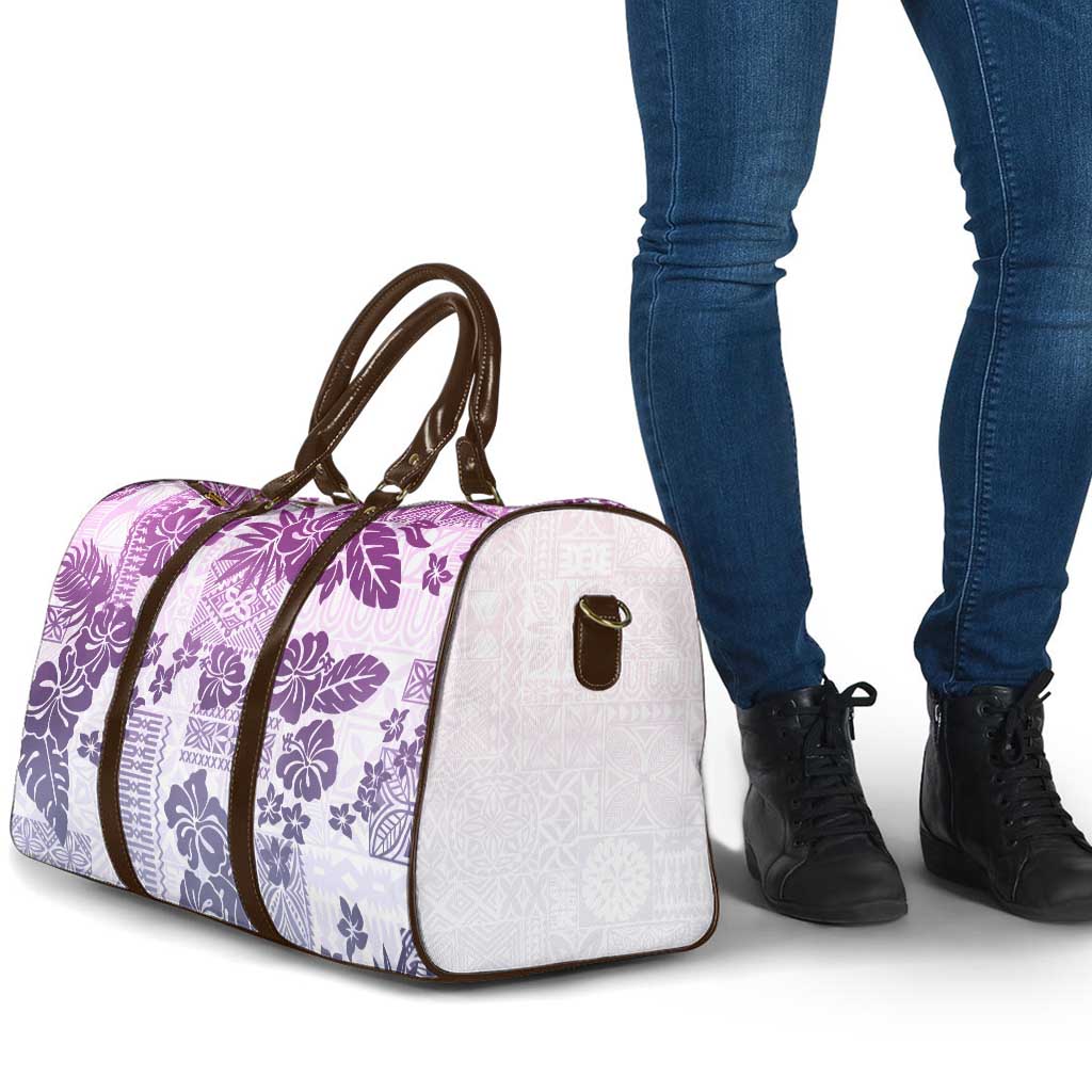 Vintage Hawaii Travel Bag Hibiscus Tapa Tribal With Hawaiian Quilt Pattern Violet - Polynesian Pride