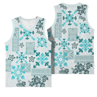 Hawaii Tapa Tribal Basketball Jersey With Hawaiian Quilt Pattern Aqua LT9 - Polynesian Pride