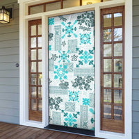 Hawaii Tapa Tribal Door Cover With Hawaiian Quilt Pattern Aqua - Polynesian Pride