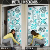 Hawaii Tapa Tribal Door Cover With Hawaiian Quilt Pattern Aqua - Polynesian Pride