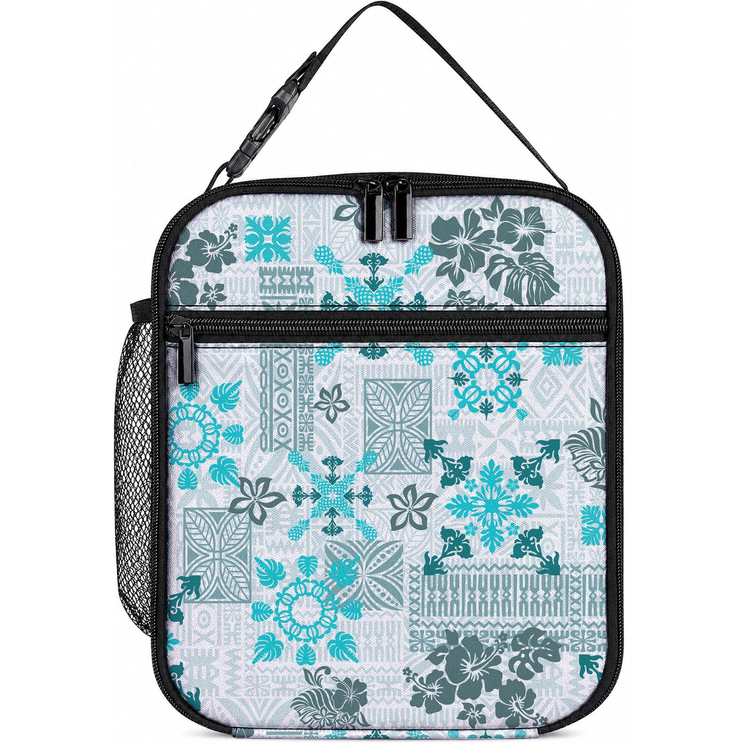 Hawaii Tapa Tribal Lunch Bag With Hawaiian Quilt Pattern Aqua LT9 10.2 × 8.3 × 4.3 inch Aqua - Polynesian Pride