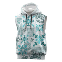Hawaii Tapa Tribal Sleeveless Hoodie With Hawaiian Quilt Pattern Aqua - Polynesian Pride
