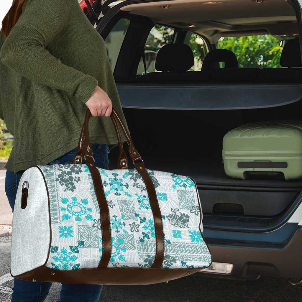 Hawaii Tapa Tribal Travel Bag With Hawaiian Quilt Pattern Aqua - Polynesian Pride
