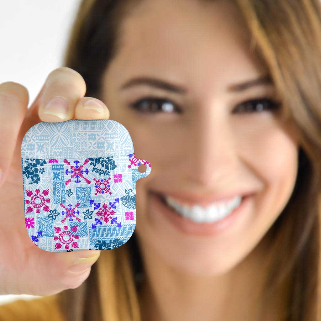 Hawaii Tapa Tribal AirPods Case With Hawaiian Quilt Pattern Blue - Polynesian Pride