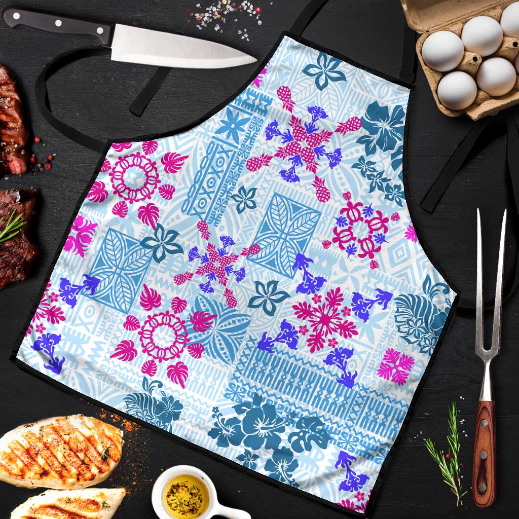 Hawaii Tapa Tribal Apron With Hawaiian Quilt Pattern Blue - Polynesian Pride