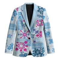 Hawaii Tapa Tribal Blazer With Hawaiian Quilt Pattern Blue - Polynesian Pride